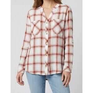 a.n.a a new approach Button Front Womens XL Plaid Shirt White Red